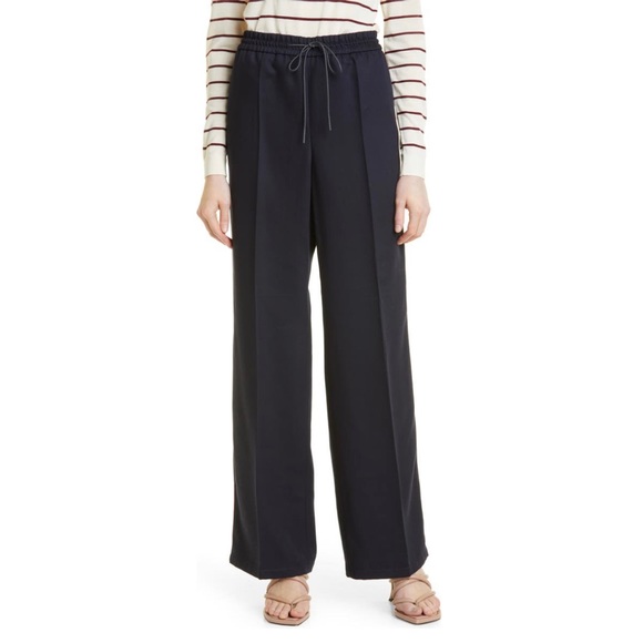 Hugo Boss Tarsy Wide Leg Drawstring Pants Blue Burgundy Stripe Size 6 New w/Tag
